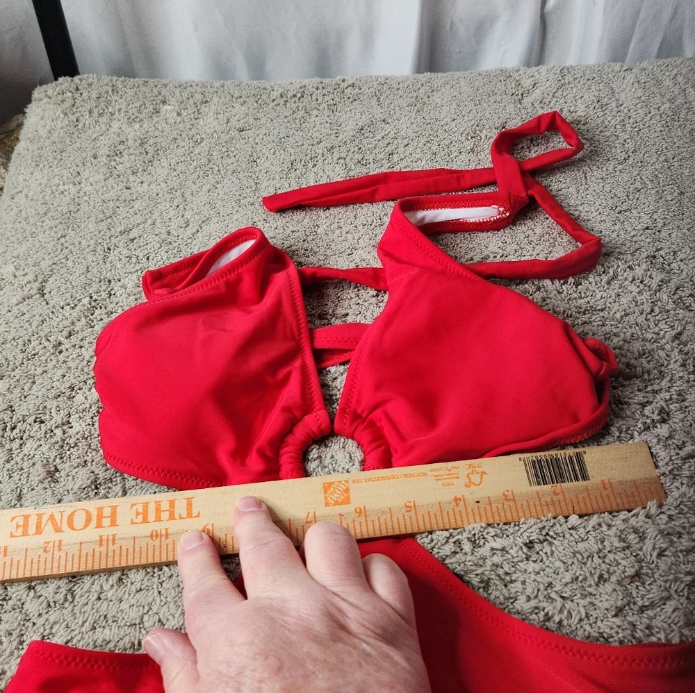 Women's Red One-Piece  Swimsuit With Cutouts - Ekouaer - S
